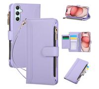 FALUWONRU Pochette de Étui Portefeuille pour Samsung Galaxy A55 5G,Coque Housse Protection en Cuir PU avec 5 Emplacements Cartes,Fermeture Magnétique,Poche à Fermeture éclair et Béquille - Violet