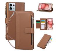 FALUWONRU Pochette de Étui Portefeuille pour Xiaomi Redmi Note 13 Pro 5G,Coque Housse Protection en Cuir PU avec 5 Emplacements Cartes,Magnétique,Poche à Fermeture éclair et Béquille - Marron