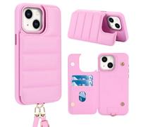 FALUWONRU pour iPhone 13/14 Coque Crossbody Cordon de qualité avec bandoulière et Sangle de Poignet réglables Premium Housse en Cuir Pochette de Portefeuille Rabat pour Les Femmes,Rose
