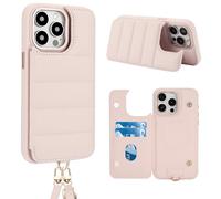 FALUWONRU pour iPhone 16 Pro Coque Crossbody Cordon de qualité avec bandoulière et Sangle de Poignet réglables Premium Housse en Cuir Pochette de Portefeuille Rabat pour Les Femmes,Rose Clair