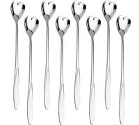 Falytemow Lot de 8 cuillères en acier inoxydable 304 pour café, thé, dessert, boisson, milkshake, vaisselle (8 pièces en forme de cœur argenté)