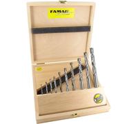 FAMAG 1593 HM Mèches hélicoïdales à bois 10 pces Jeu de mèches dans un coffret en bois Mèches hélicoïdales