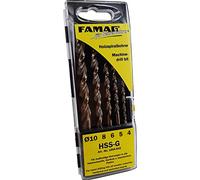 Famag 1594845 Lot de 5 forets hélicoïdaux en bois HSS-G pour tous les matériaux en bois avec boîte en plastique Gris Ø 4-10 mm