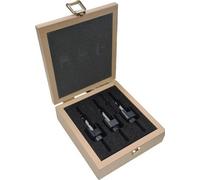 FAMAG 3577 Jeu de 4 forets et fraises à chanfreiner 4, 5 et 6mm + butée de profondeur, en coffret bois