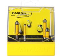 FAMAG Set de 4 fraises à affleurer à mises rapportées en métal dur | 6x19x64mm + 12,7x12,7x60mm + 12,7x25,4x70mm + 12,7x38x80mm | pour bois pleins, bois en panneaux