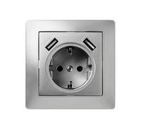 Famatel 9239 Prise encastrable 16 A-250 V + 2 ports USB 2,1 mA. Couleur : gris aluminium.