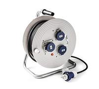 FAMATEL - Enrouleur industriel 3 prises | IP67 | 50 mètres | TT | 16 A | 250 V | Fiche TT-16 A-250 V | Câble néoprène | 3 x 1,5 | Disjoncteur
