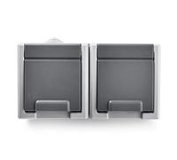 Famatel 19080 Double Base encastrer | Série Aquant 55 | IP55 | Protection Enfant | Cette Prise est étanche | Facile à Installer ce Produit | Aluminium | Gris