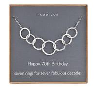 Famdecor Collier en argent sterling martelé pour 70e anniversaire avec sept cercles infini imbriqués pour femme, cadeau d'anniversaire pour maman et grand-mère