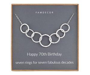 Famdecor Collier en argent sterling martelé pour 70e anniversaire avec sept cercles infini imbriqués pour femme, cadeau d'anniversaire pour maman et grand-mère