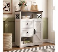 Fameill Armoire de rangement autoportante avec 2 tiroirs et étagères, armoire de cuisine autoportante avec portes, rangement au sol pour salon, salle de bain, buanderie (blanc)