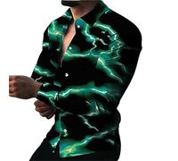 famesale Chemise à Manches Longues pour Hommes imprimée en 3D Motif éclair Chemise à col à Boutons Coupe Ample Chemise décontractée d'été Respirante