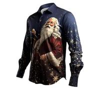 famesale Chemise de Noël pour Hommes à Manches Longues imprimée Père Noël 3D Amusante Tenue à thème pour la fête de Noël