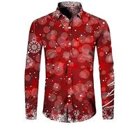 famesale Chemise de Noël pour Hommes à Manches Longues imprimée Père Noël Chemise habillée à Boutons Haut Festif pour fête de Vacances