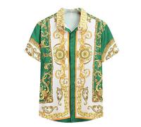 famesale Chemise imprimée en 3D pour Hommes Chemises baroques rétro à Manches Courtes et Revers Chemise de Plage à Boutons réguliers pour l'été Tops hawaïens décontractés