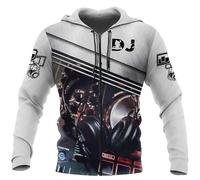 famesale Disc Jockey DJ Platine Casque 3D imprimé Mode Hommes Femmes Sweat à Capuche zippé Unisexe Hip Hop Cadeau pour Les Amateurs de DJ
