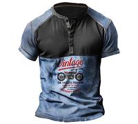 famesale Hommes Lettre Imprimée Manches Courtes Henley Chemise Vintage Graphic Button Tops Biker Moto T-Shirts