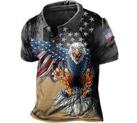 famesale Hommes Polo d'été Drapeau américain Aigle imprimé en 3D T-Shirt Fashion Casual Breathable Plus Size Polo à Revers