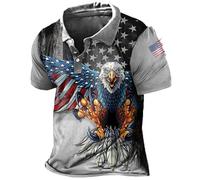 famesale Hommes Polo d'été Drapeau américain Aigle imprimé en 3D T-Shirt Fashion Casual Breathable Plus Size Polo à Revers