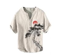 famesale Hommes Vagues De L’océan Imprimé Chemises Henley À Manches Courtes Été Plage Chemises Hawaïennes Mode Vintage Imprimé en 3D Col en V Bouton vers Le Bas en Plein Air Haut De Rue