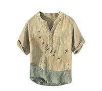 famesale Hommes Vintage Grenouille Imprimé À Manches Courtes Henley Chemise Mode 3D Impression 3D Col en V Bouton Bas T-Shirts Décontracté Ample Coupe Légère Plage Vacances Haut