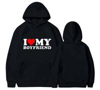 famesale I Love My Boyfriend Hooded Funny Letter Sweat à Capuche imprimé en 3D Tops à Manches Longues avec Poche pour Femmes