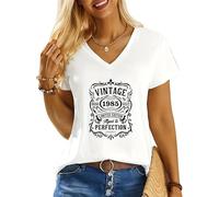 famesale Maglietta da Donna per il Compleanno Vintage 1985-1994 Manica Corta Stampata Scollo a V Maglietta in Stile Vintage