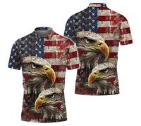 famesale Polos à Manches Courtes imprimés en 3D avec Drapeau américain pour Hommes/Femmes, graphismes Aigle et Loup, col à Boutons, Streetwear, Hauts Pull-Over