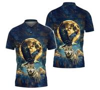 famesale Polos à Manches Courtes imprimés en 3D avec Drapeau américain pour Hommes/Femmes, graphismes Aigle et Loup, col à Boutons, Streetwear, Hauts Pull-Over