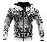 famesale Raven Odin Tattoo Helm of Awe Runes Sweat à Capuche zippé pour Homme imprimé en 3D Mode Automne Streetwear Unisexe Casual Sweats à Capuche zippés