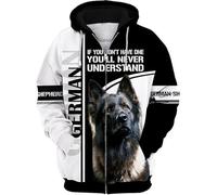 famesale Si Je ne Peux Pas amener Mon Chien Je n'irai Pas Berger Allemand Sweat à Capuche imprimé en 3D Homme Femme Veste à Fermeture éclair Sweatshirt décontracté Streetwear