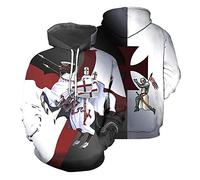 famesale Sweat à Capuche Chevaliers Templiers Knights Templar 3D Vintage médiéval croisé Armure Sweat Costume Cosplay