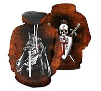 famesale Sweat à Capuche Chevaliers Templiers Knights Templar 3D Vintage médiéval croisé Armure Sweat Costume Cosplay