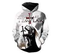 famesale Sweat à Capuche Chevaliers Templiers Knights Templar 3D Vintage médiéval croisé Armure Sweat Costume Cosplay