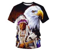 famesale T-Shirt d'été pour Hommes Chef Indien Multicolore Tee-Shirt à col Rond Esprit Tribal amérindien T-Shirts imprimés en 3D Tops