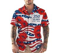 famesale T-Shirt pour Hommes pour Le 250e Anniversaire des États-Unis, Aigle imprimé en 3D, Drapeau américain, Manches Courtes Fleuries, Chemises Amples, col Revers, Chemises hawaïennes Aloha