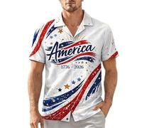 famesale T-Shirt pour Hommes pour Le 250e Anniversaire des États-Unis, Aigle imprimé en 3D, Drapeau américain, Manches Courtes Fleuries, Chemises Amples, col Revers, Chemises hawaïennes Aloha