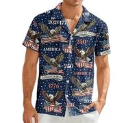 famesale T-Shirts patriotiques pour Le Jour de l'Indépendance des États-Unis Feu d'artifice Aigle Graphique 250ème Anniversaire Chemise hawaïenne Chemise hawaïenne pour Hommes Aloha Tops