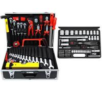 Famex 744-47 Mallette à outils remplie avec jeu d'outils de qualité supérieure et jeu de clés à douilles, kit d'outils en acier CV robuste