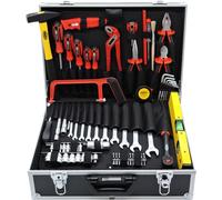 FAMEX 759-62 Mallette à outils en aluminium avec kit d'outils 126 pièces - Boîte à outils remplie pour atelier, garage, maison, camping