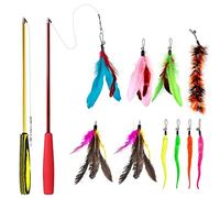 Famgee Plumes Teaser Jouet pour chat 2 Pcs Rétractable Baguette et 8 Recharges Assorties Plumes Oiseaux vers Attrapeur avec Clochette, Apprentissage Interactif et Exercice amusant pour Chats