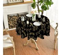 FamHarbor Branches Noir Et Or Nappe Ronde Anti Tache et Imperméable, Nappe Table Ronde Plantes Ligne Luxe, Nappes Polyester Vignes Peintes À La Main 200x200cm, Résistante et Lavable -AAe24