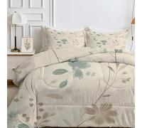 FamHarbor Couette 140x200 Enfant Été, Couette Legere Motif Floral, Couette Imprimée Plantes avec 2 Taies d'oreiller pour Lit 1 Personne, Rétro Edredon Couette sans Houss Lavable, Ed51