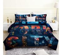FamHarbor Couette 200x200, Couette Imprimée Imprimé New York pour 2 Personnes, Couette 4 Saisons Legere Chaude, Couette sans Housse Réversible Douce Lavable, Couette Anti-acariens, A2309