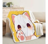 FamHarbor Couverture Plaid Polaire Super Chaude 100x150cm, Motif Style Dessin Animé Japonais, Petit Plaid pour Canapé Chat Porte-Bonheur, Animaux Dessin animé Couvertures et Plaids Enfant -Ak7