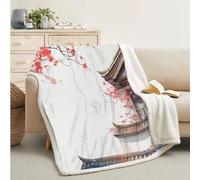 FamHarbor Couverture Plaid Polaire Super Chaude 160x200cm, Motif Architecture Japonaise, Grand Plaid pour Canapé Paysage Aquarelle, Paysage De Style Zen Couvertures et Plaids -Al50