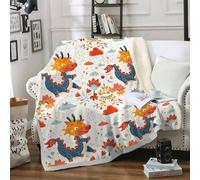 FamHarbor Couverture Plaid Polaire Super Chaude 160x200cm, Motif Dragon Cartoon, Grand Plaid pour Canapé Style Enfant, Plantes Florales Cartoon Couvertures et Plaids -Am11
