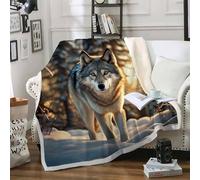 FamHarbor Couverture Plaid Polaire Super Chaude 70x100cm, Motif Animaux Sauvages, Petit Plaid pour Canapé Loup, Forêt D’Hiver Couvertures et Plaids Enfant -Am14