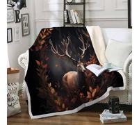 FamHarbor Couverture Plaid Polaire Super Chaude 90x200cm, Motif Élan, Petit Plaid pour Canapé Style Automne, Couverture Lit 1 Personne, Blanket Animaux De La Forêt Couvertures et Plaids Enfant -Am78