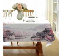 FamHarbor Fleur De Cerisier Nappe Carrée Anti Tache et Imperméable, Nappe de Table Style Encre, Nappes Polyester Style Chinois 180x180cm, Résistante et Lavable -AAk7